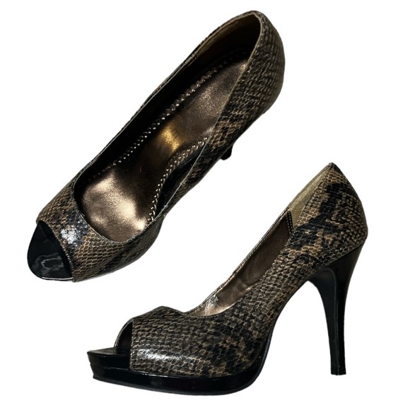 Rampage Womens Gracee Peep Toe 4" Platform Pump Heel Black Snakeprint Shoe - Picture 4 of 13